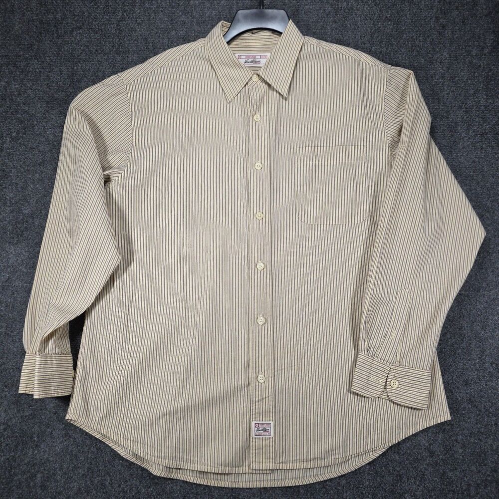 Levi Strauss Signature Men SF Striped Button Down Shirt Cream Blue Pinstripe